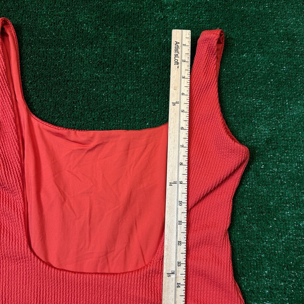 Monday Swimwear One Piece Swimsuit W L Coral Red Textured Square Neck Low Back - Picture 7 of 13